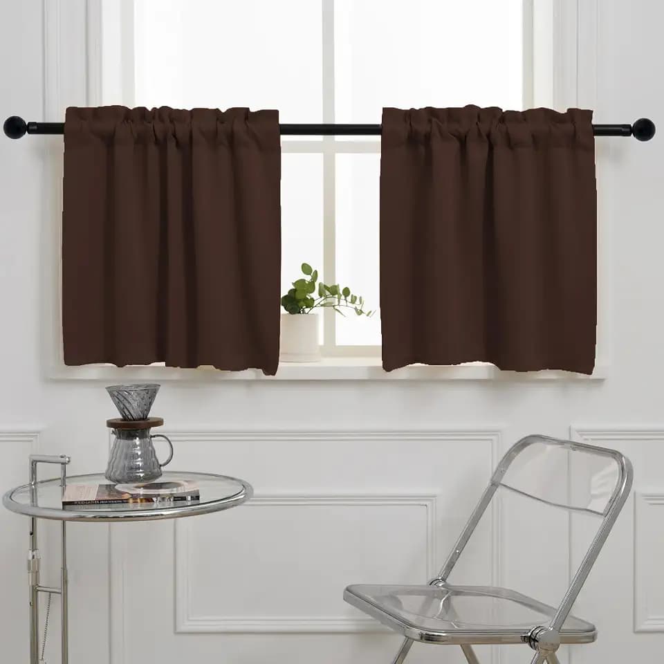 Pickluc Blackout Kitchen Curtain 24 Inches Long, Rod Pocket Cafe Tier Curtains for Small Window Treatment in Living Room, Basement, RVs, Cabinets, 2 Panels, W24 X L24 Inch, Chocolate Brown