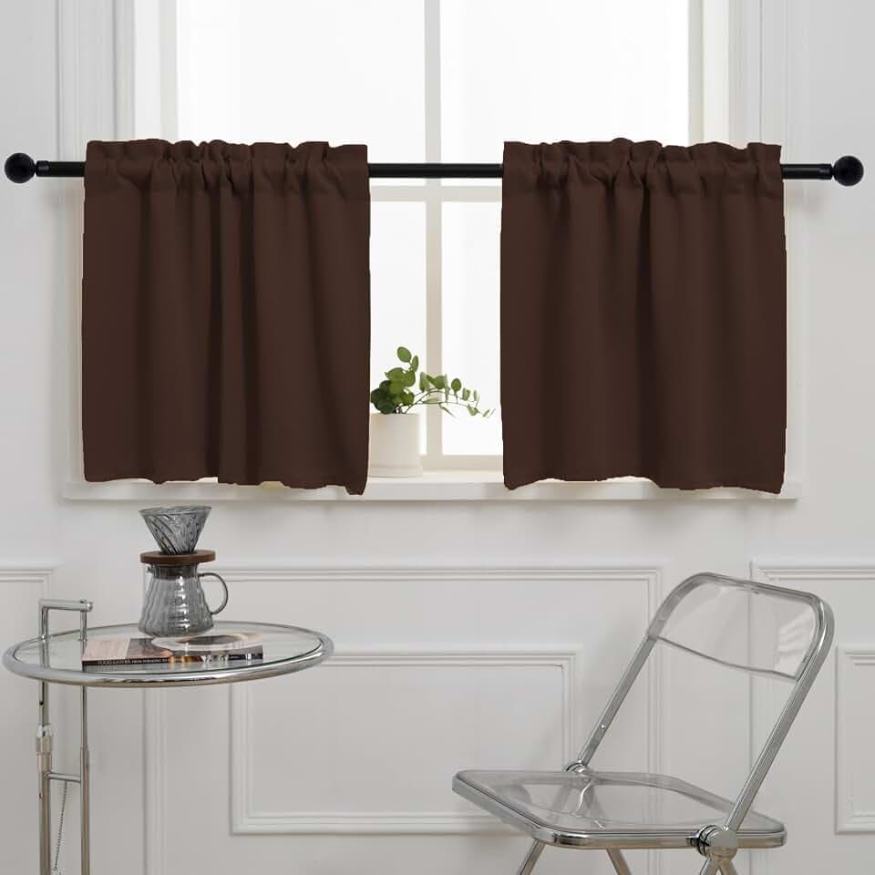 Pickluc Cafe Kitchen Curtains 36 Inches Long 2 Panels, Blackout Tier Curtains with Rod Pocket, Short Black Out Curtain for Small Window, 42" Wide and 36" Length, Set of Two, Chocolate Brown