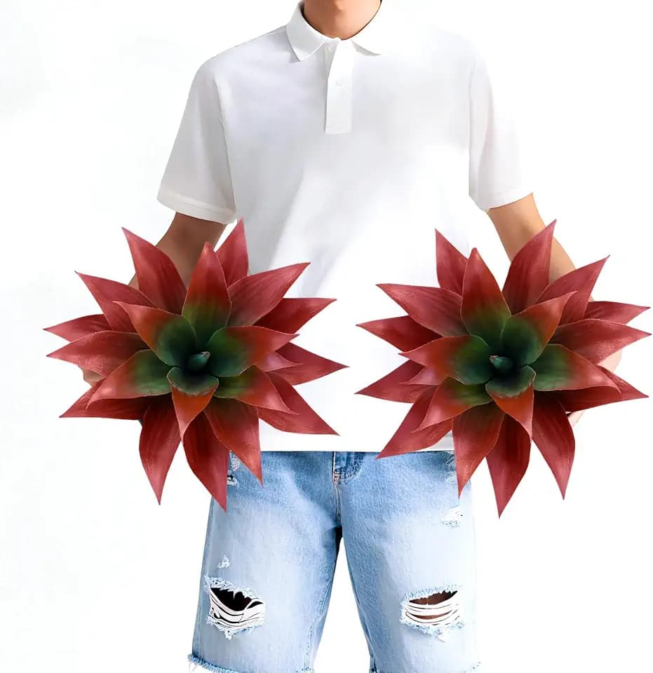 17 Inch Artificial Agave Plants Outdoor UV Resistant, Red, 2-Pack