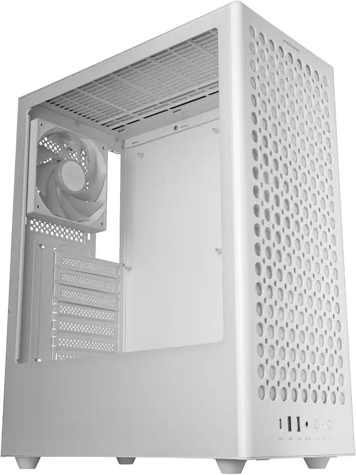 Mars Gaming MC-T800, ATX Gaming-Gehäuse, 4X Ultrasilent FDB 120mm Lüfter, Airdot Mesh Frontpanel, Seitenfenster aus Gehärtetem Glas, Mid-Tower PC mit CableHatch System, USB-C, Weiß