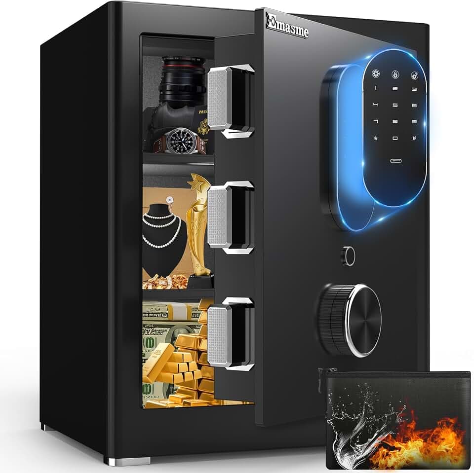 Safe Box Fireproof Waterproof, 2.6 CUFT Home Safe for Valuables & Cash, Money Safe with Digital Password, Dual Alarm & Fireproof Bag, Small Safes for Home Office