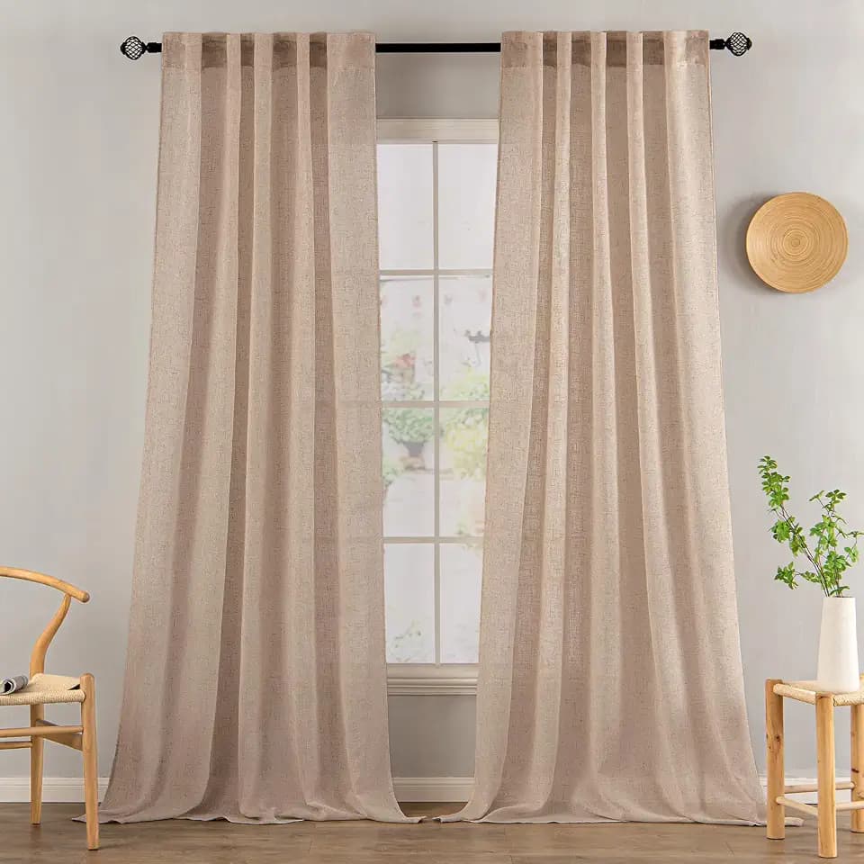 MIULEE Natural Beige Linen Curtains 52x90 Inch Long for Bedroom Living Room
