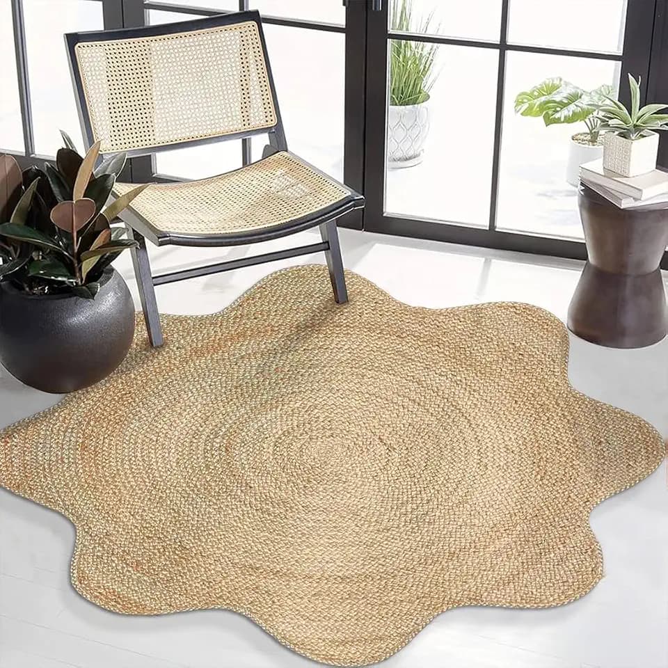 Chardin Home Hand Woven Natural Jute Braided Rug – 6 Ft Round Scalloped Rug | Rustic Boho Farmhouse Reversible Rug for Entryway, Front Door, Kitchen, Nursery, Dining Room, or Patio | Natural Fiber Rug