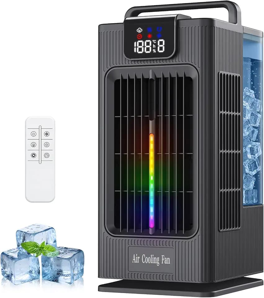 Portable Air Conditioners, 2000ML Personal Air Conditioner, Mini Air Conditioner, Evaporative Air Cooler Fan with 120° Oscillation, 7 RGB Light Modes, 4 Speeds & 1-8H Timer for Bedroom Office (black)