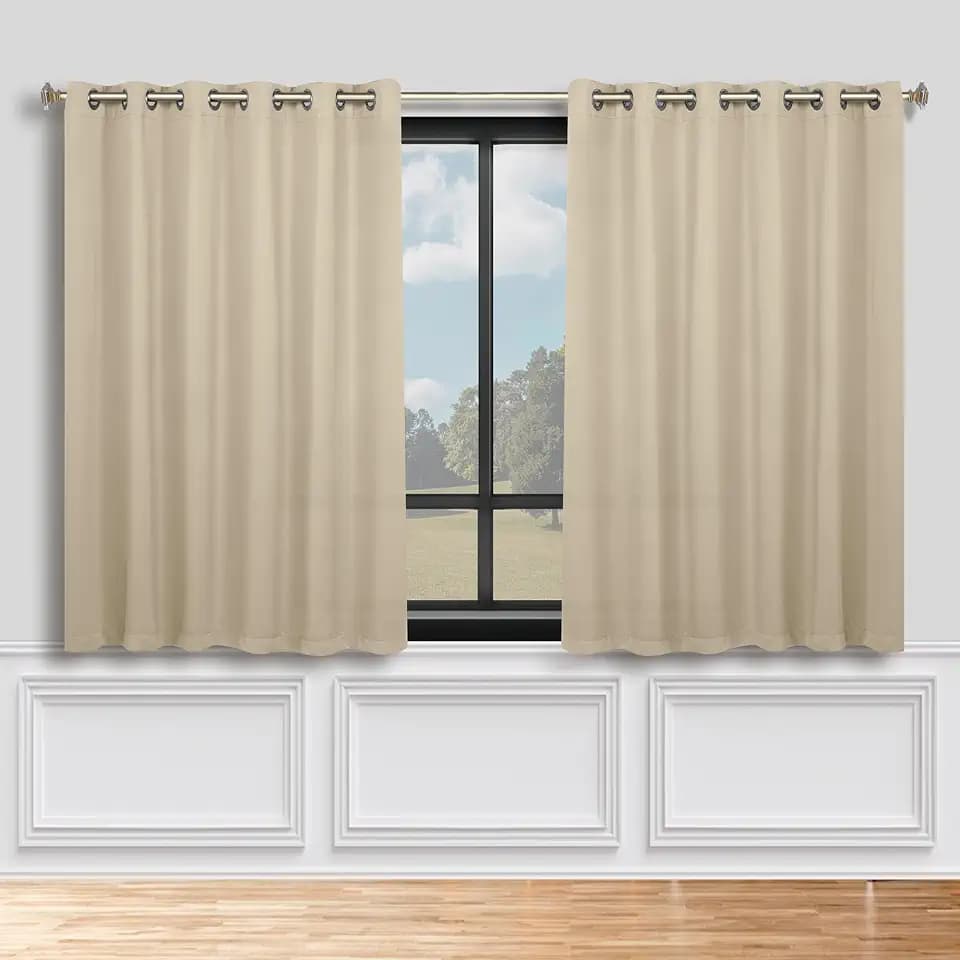 SUPERIOR Blackout Curtains, Room Darkening, Bedroom, Drapes, Kitchen, Living Room Window Accents, Sun Blocking, Thermal, 2 Pack, Solid Blackout Curtains, Set of 2, 70" x 63", Ivory