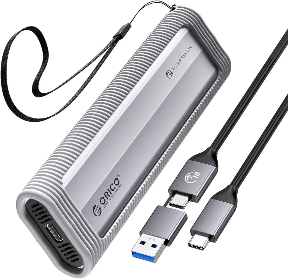 ORICO M.2 NVMe Gehäuse Werkzeugfreies, USB 3.2 10Gbps M2 SSD Gehäuse mit Silikon-Schutzhülle & Schlüsselband, Aluminium NVMe USB Adapter für NVMe PCIe M-Key SSD in 2230/2242/2260/2280-AXM2