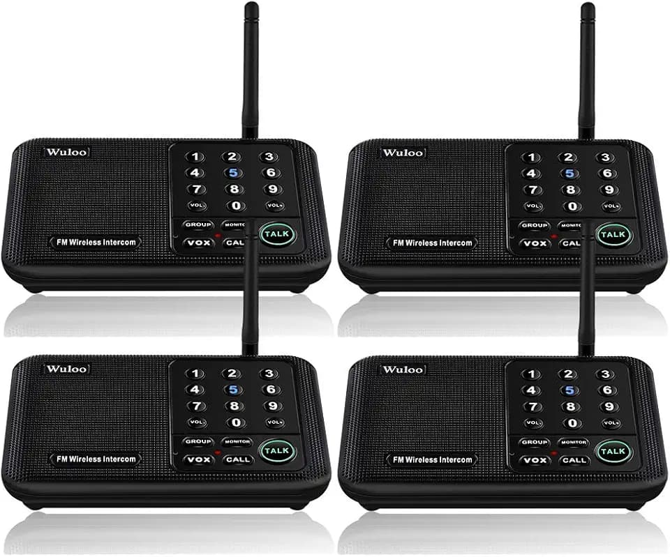 Wuloo Intercoms Wireless for Home 5280 Feet Range 10 Channel 3 Code, Wireless Intercom System for Home House Business Office, Room to Room Intercom, Home Communication System (4 Units Set, Black)