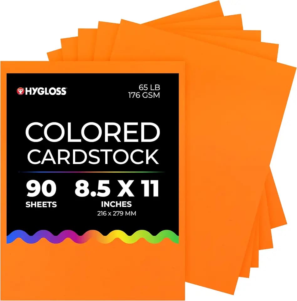 Hygloss Colored Cardstock Paper 8.5 x 11, Bright Orange, 90 Sheets