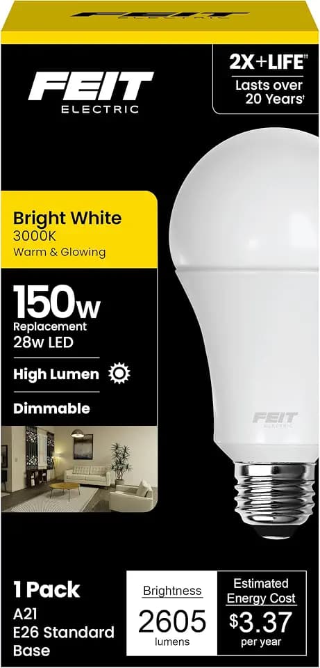 Feit Electric A21 LED Light Bulb, 150W Eq, Bright White