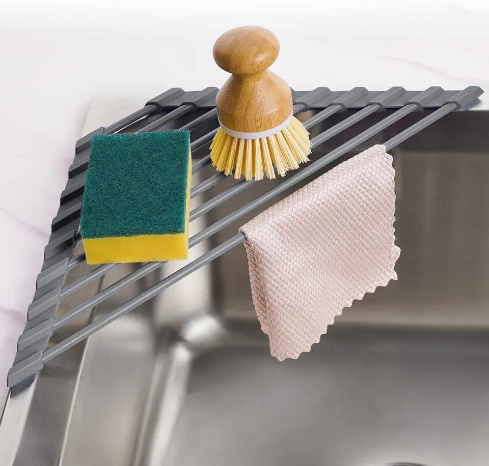 Tomorotec Roll Up Dish Drying Rack with Silicone Coating, Deep Gray