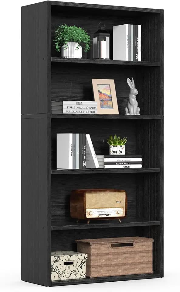DUMOS 5-Tier Bookcase, 53 Inch Tall Open Bookshelf, Black