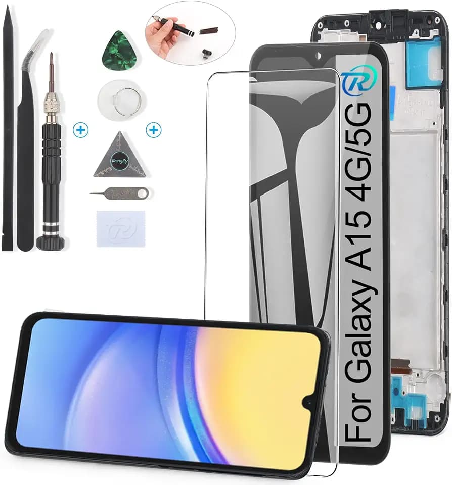 RongZy Display für Samsung Galaxy A15 4G/5G A155F A156B LCD Bildschirmersatz Digitizer Touchscreen Montiert Ersatz mit Werkzeugen(Schwarz mit Rhamen)