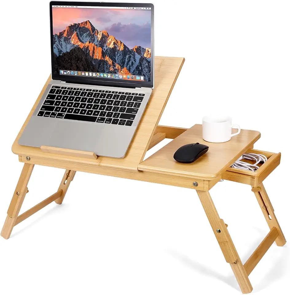 Bamboo Laptop Desk for Bed, Foldable Lap Desk with Tilting Top