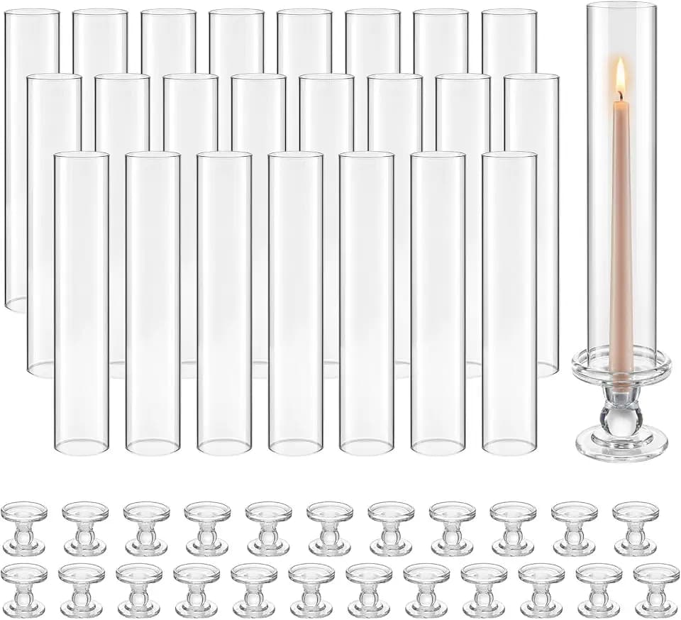 VEVOR Hurricane Candle Holders Set of 24, 12.6 in Tall Clear Glass Taper Candle Holders, High Borosilicate Glass, 2.36 in Cylinder for Wedding, Table Centerpiece, Party, Home Decor, Wind Protection