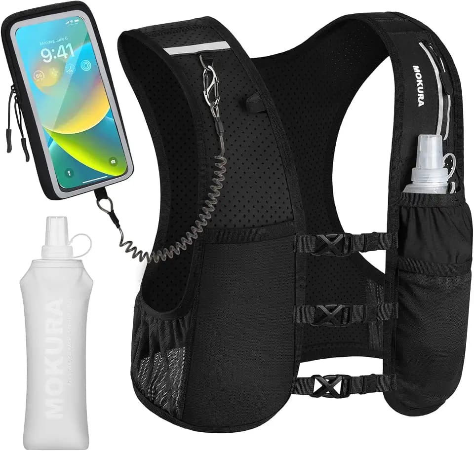 MOKURA Running Vest for Women Men with 500ML Soft Flask & Phone Holder