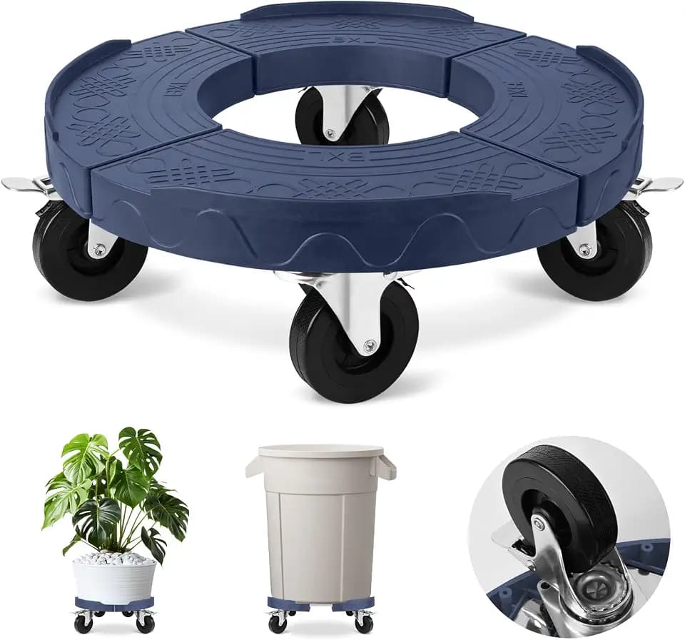ToLanbbt Trash Can Dolly with 3 in Upgraded Wheels, 15-19 Inch Adjustable Round Furniture Dolly, Heavy Duty 480 LBS Drum Rolling Base, Keg Dolly for 20, 32, 44, 55 Gallon Garbage Cans, Blue, 1 Pack