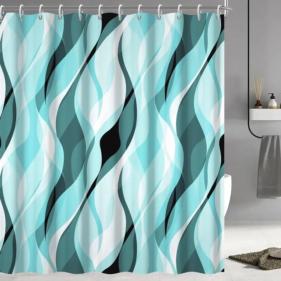 Teal Shower Curtain, Grey and Teal Striped Bathroom Decor 72x72 in