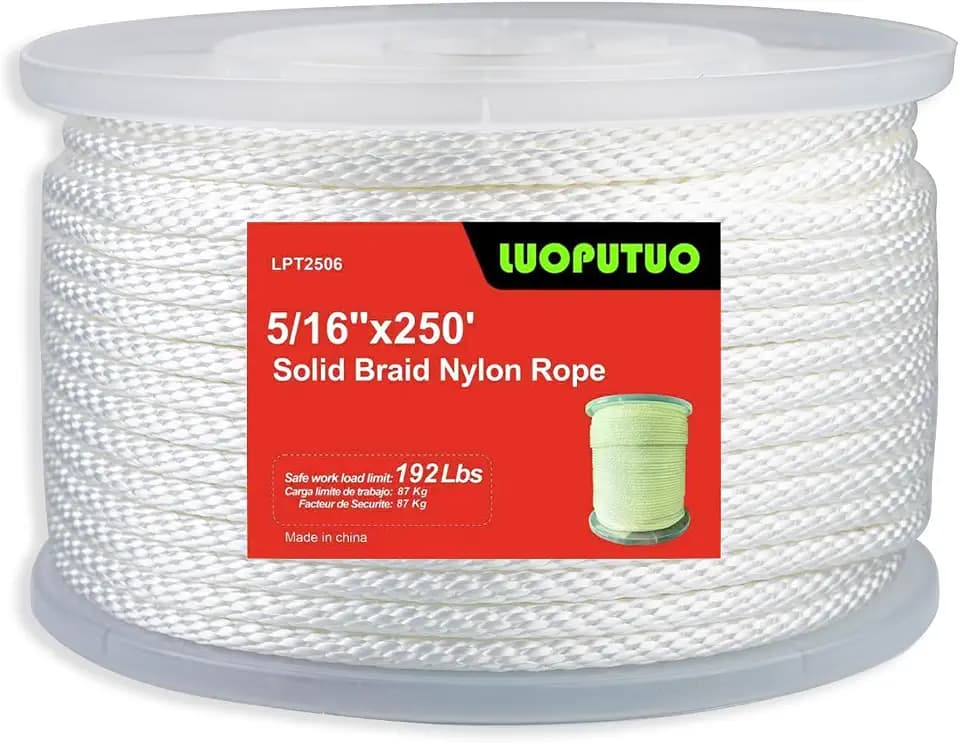 5/16 Inch x 250 ft White Nylon Solid Braid Rope