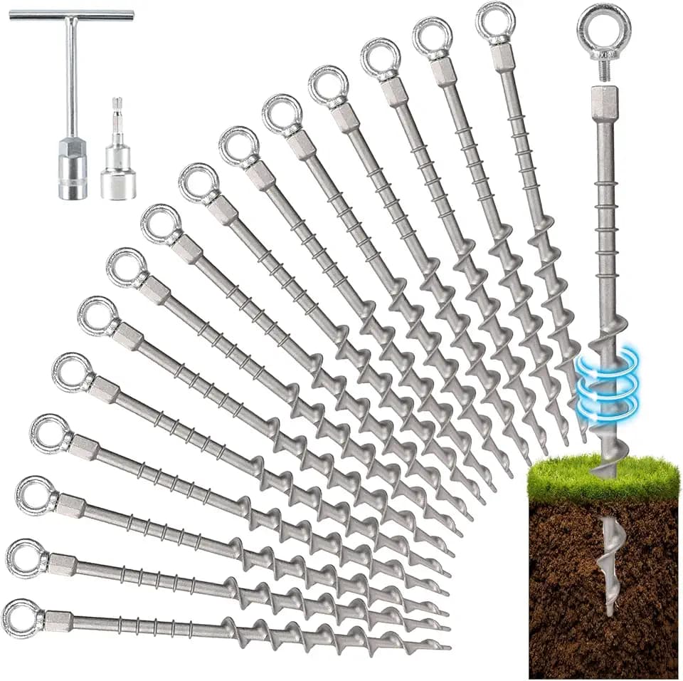 16 Pcs 14" Ground Anchors, Screw in Tent Stakes, Heavy Duty