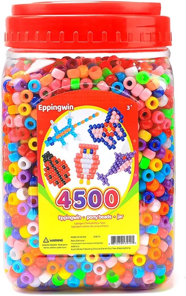 2.5 lb Wholesale Large Pony Beads (6x9 mm) Bucket, Easy Storage Beads Bulk, Over 4500 Pony Bead for Jewelry Making, Crafts