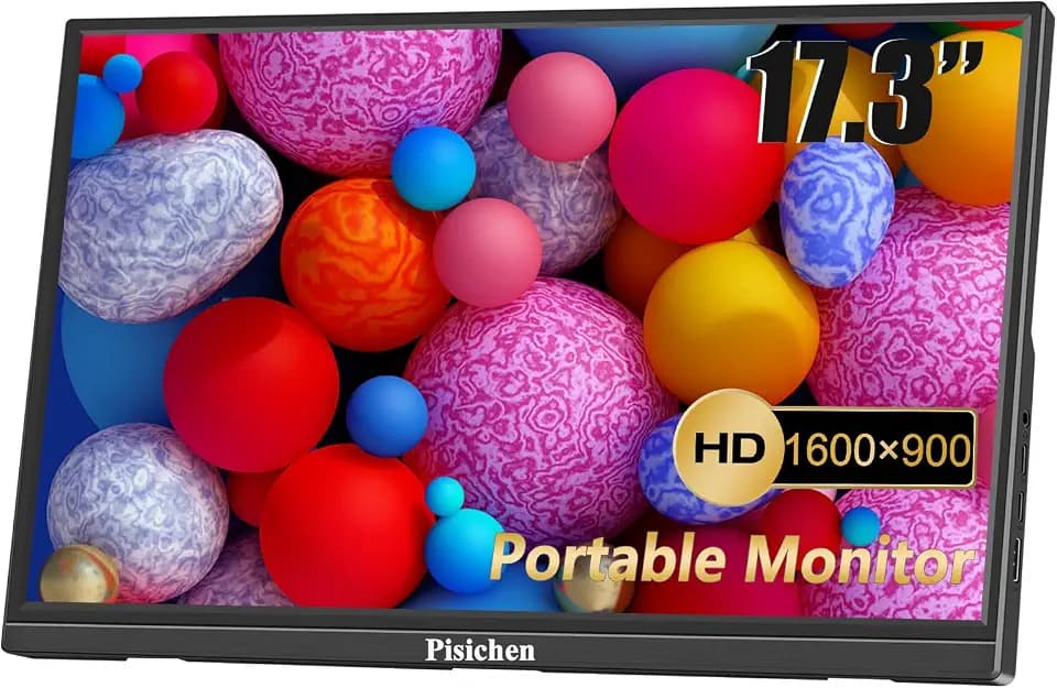 17,3 Zoll Portable Tragbarer Monitor HD 1600x900 HDMI USBC Reisemonitor für PC Laptop Desktop Computer Ras Pi, Integrierter Ständer