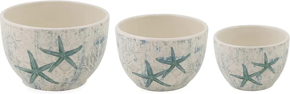 Boston International Ceramic Nesting Prep Bowls, 3 Sizes, Laguna Shells