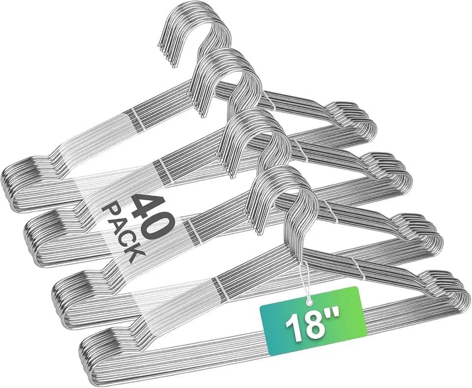 18" Stainless Steel Metal Hangers, 40 Pack Heavy Duty for Clothes