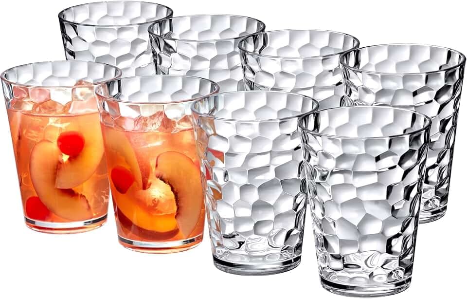 Amazing Abby - Iceberg - 16-Ounce Plastic Tumblers (Set of 8), All-Clear Reusable Plastic Cups, Stackable, BPA-Free, Shatter-Proof, Dishwasher-Safe