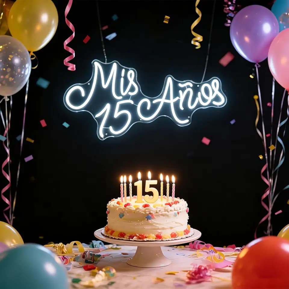 Mis 15 Años Neon Light Custom 15th Birthday Party Led Neon Light Signs Decor, Mis Quince Party Wall Decor, Sweet 15 Quinceanera Party Sign Gifts - for Her. Size:19.5x10inch- USB Powered (White)