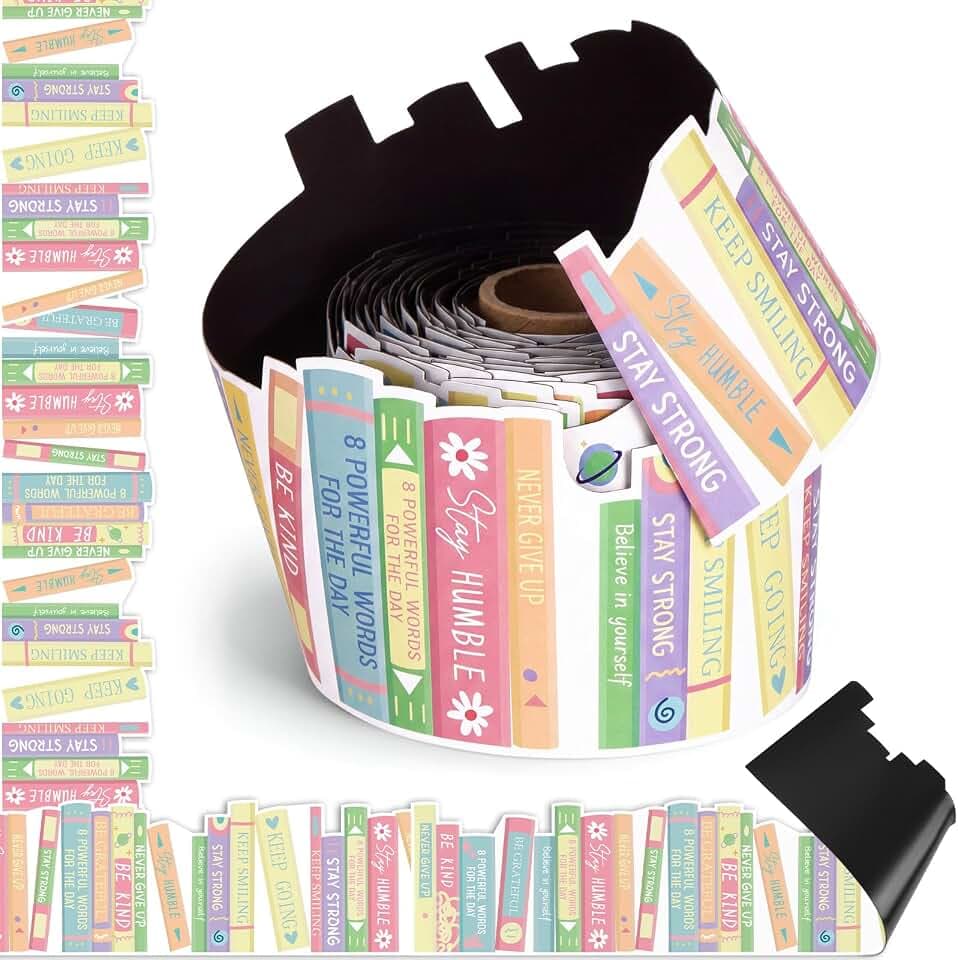 Tenceur 48 Feet Book Magnetic Border for Whiteboard Bookshelf Magnetic Bulletin Board Border Trim for Classroom Back to School Whiteboard Chalkboard Office Wall Decor(Pastel Style)