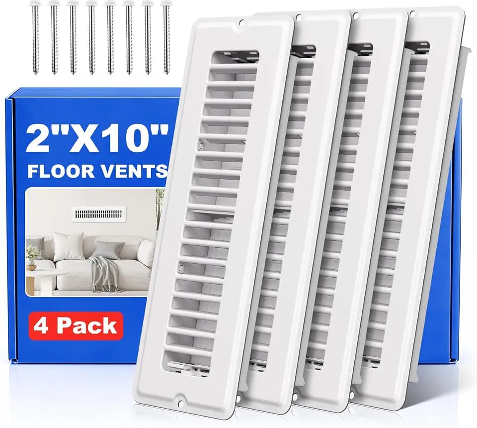 Floor Register 2x10, 4 Pack White Vent Covers for Home Floor or Wall