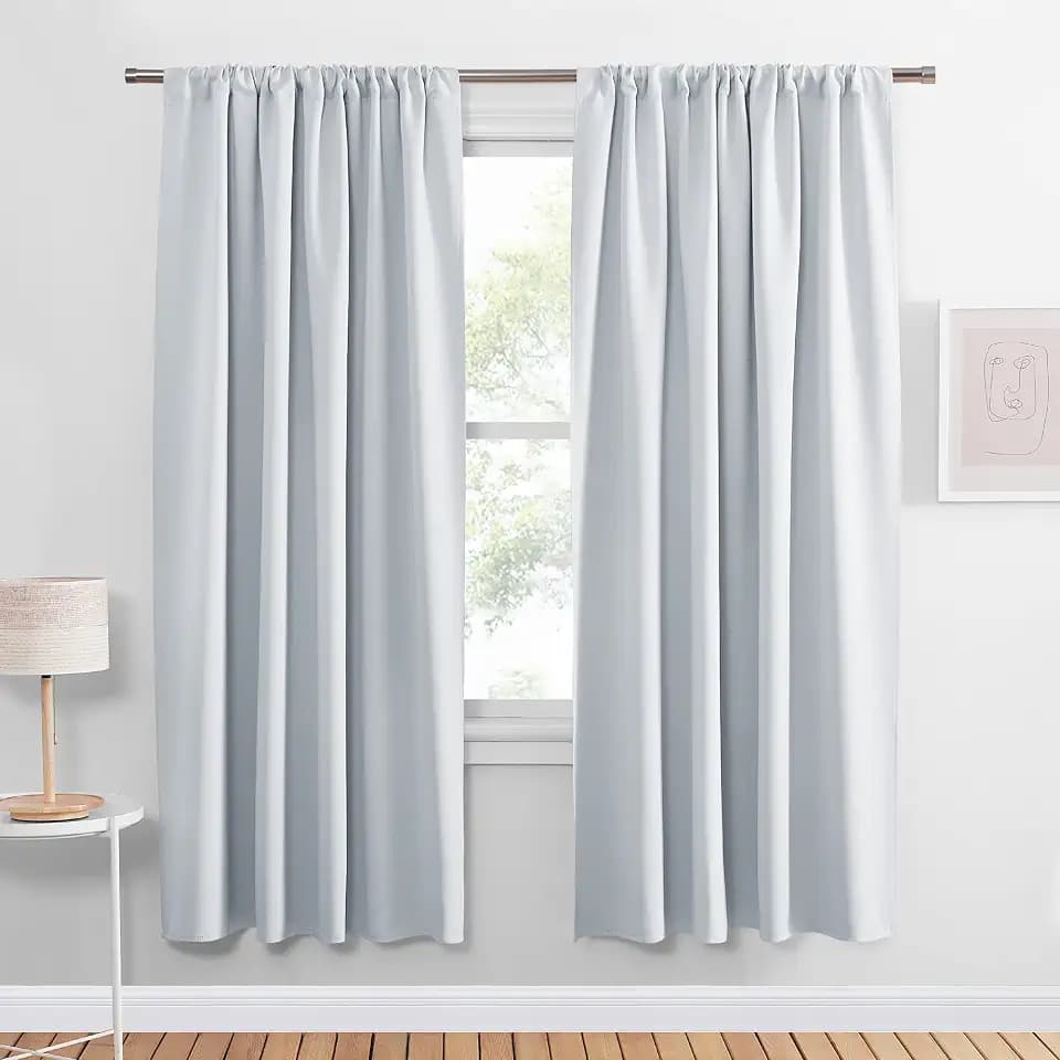 PONY DANCE White Thermal Curtains - Room Darkening Window Treatments Drapes Home Decor Rod Pocket Curtain Panels & Draperies for Kitchen Living Room, 34 x 72 inches, Greyish White, 2 Pieces