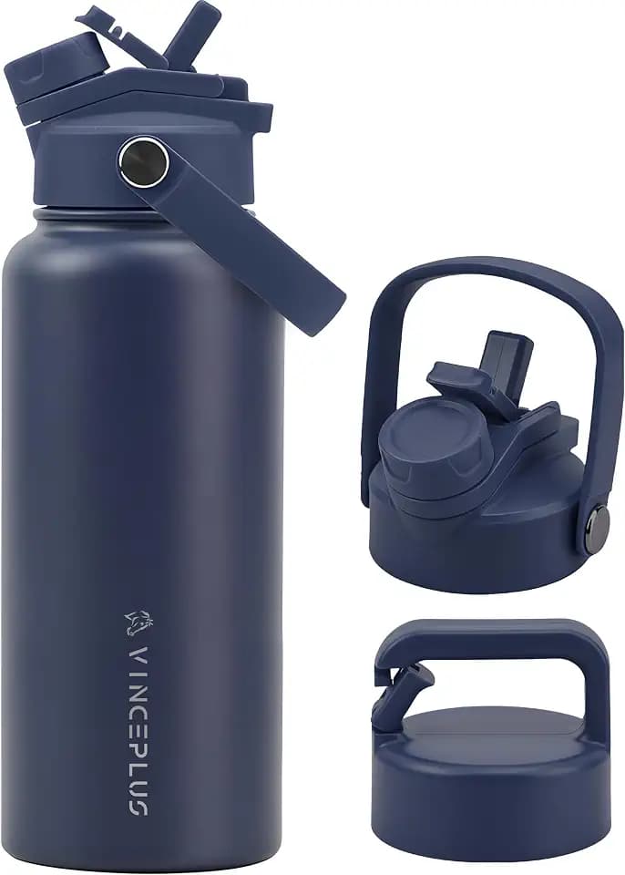 32oz Stainless Steel Water Bottle with 2 in 1 Lid | Triple Wall Vacuum Insulated | Leak-Proof, Carry Handle, Wide Mouth Travel Mug | BPA-Free for Kids & Adults (Indigo Blue, 32oz)