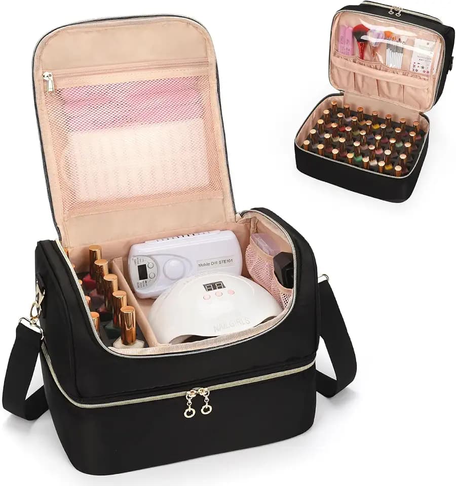 CUBETASTIC Nail Polish Organizer, Portable Nail Polish Storage Case Holds 45 Bottles Nail Polish & Nail Lamp, Travel Nail Supplies Organizer for Nail Tech Kit & Manicure Tools