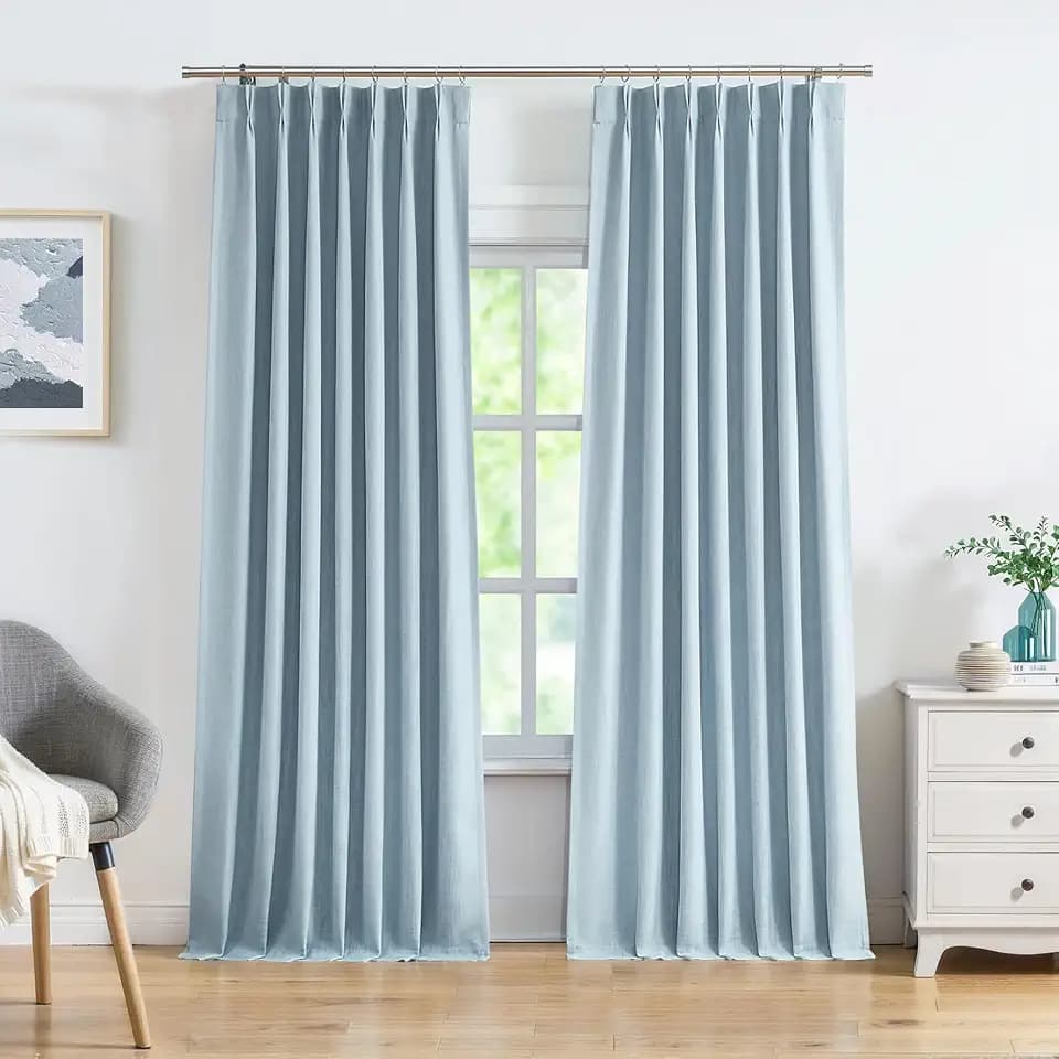 Central Park Dusty Blue Pinch Pleat Blackout Curtain with Hook, 40"Wx90"Lx2