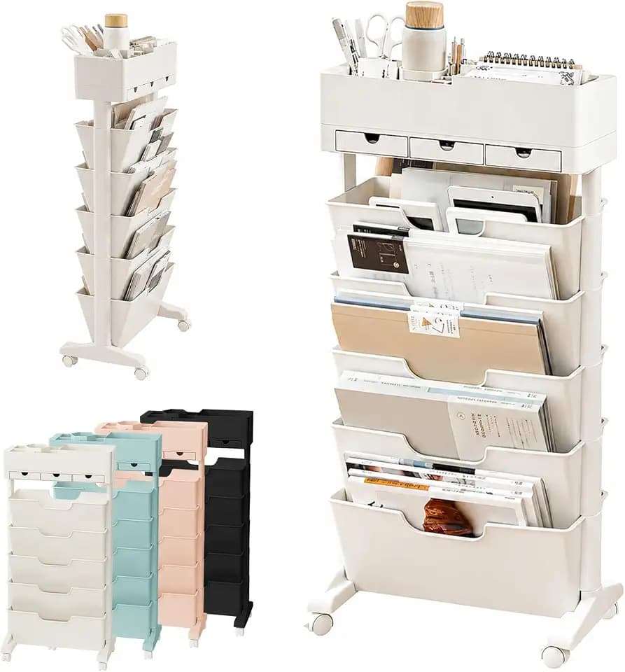 5 Tier Rolling Book Cart Multi-Functional Movable Storage Bookshelves