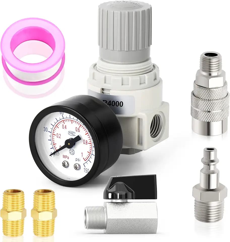 MEANLIN MEASURE 1/2 Inch NPT Air Compressor Regulator with Gauge, 0-150 PSI BR4000 Air Gauge Regulator Inline for Compressor and Pneumatic Tools