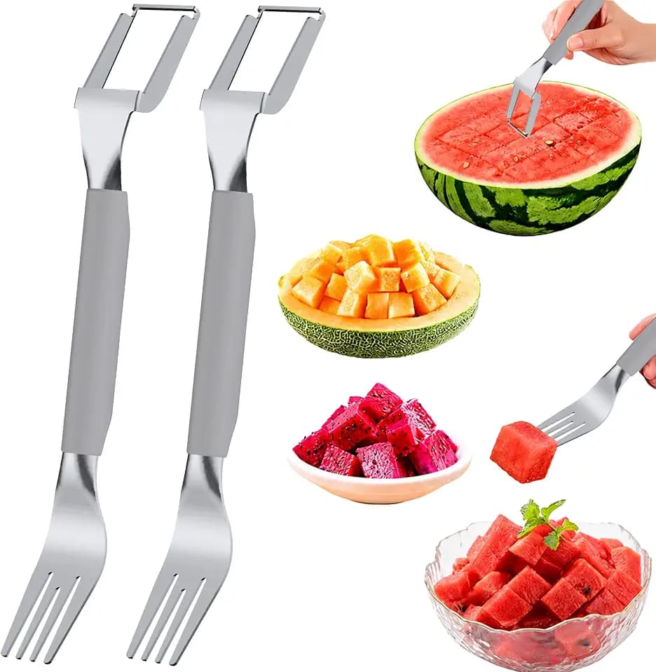 2-in-1 Stainless Steel Watermelon Cutter, Dual Head Fruit Slicer Fork, Summer Kitchen Gadget for Home