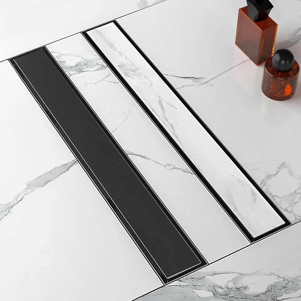 24 Inch Linear Shower Drain-Matte Black, with Tile Insert Grate