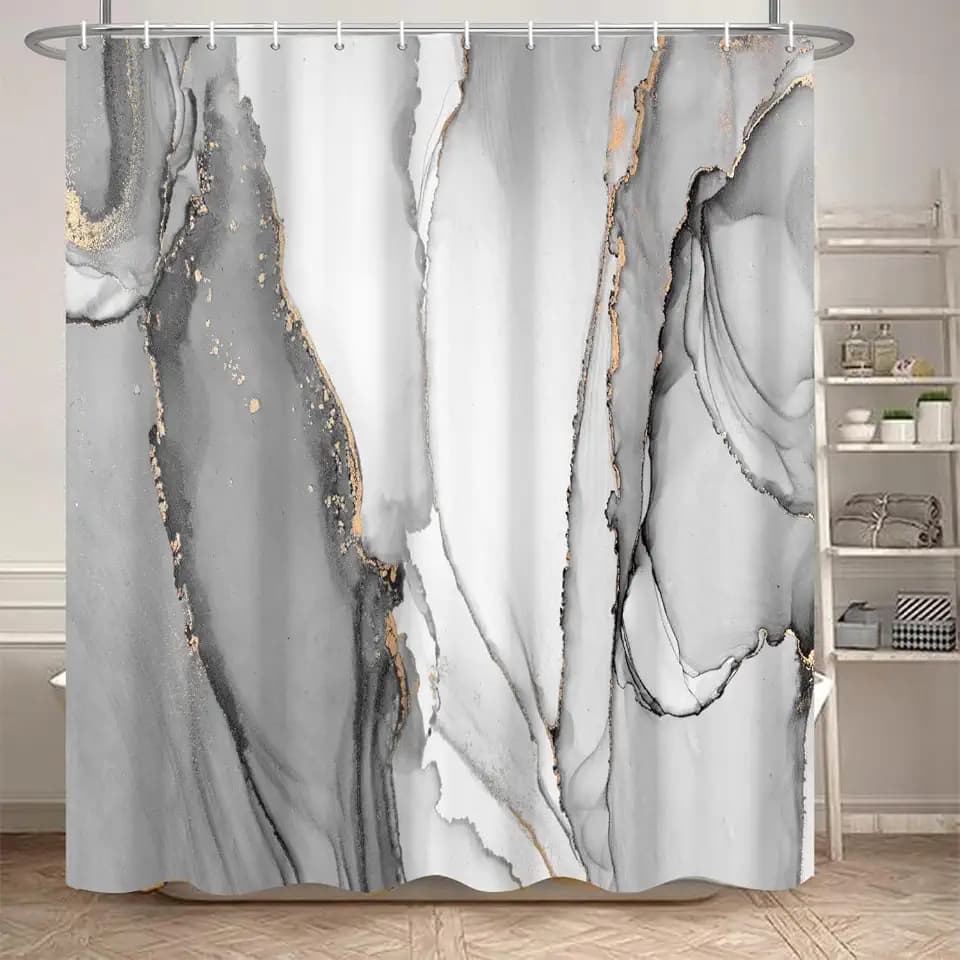 Grey Marble Shower Curtain Ombre Abstract Marble Waterproof Shower Curtain for Bathroom Modern Art Ink Fabric Bath Curtain Accessories Home Decor, 72x72 Inch