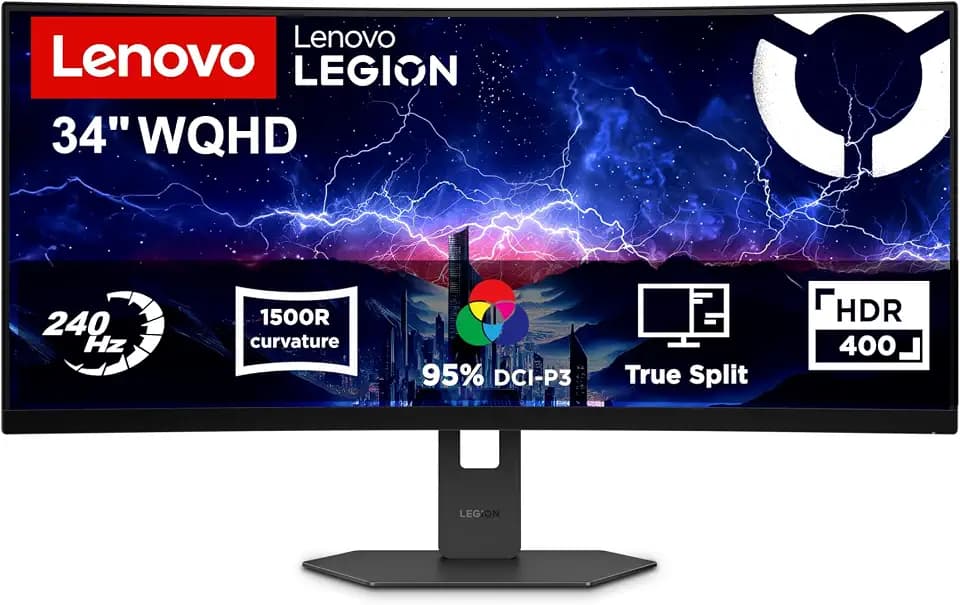 Lenovo Legion 34W-2c | 34" WQHD Gaming Monitor | 3440×1440 | 21:9 | 240 Hz | 0.05ms Reaktionszeit | HDMI 2.1. | DisplayPort | 3-seitig-Panel Höhenverstellbar | AMD FreeSync Premium | Schwarz