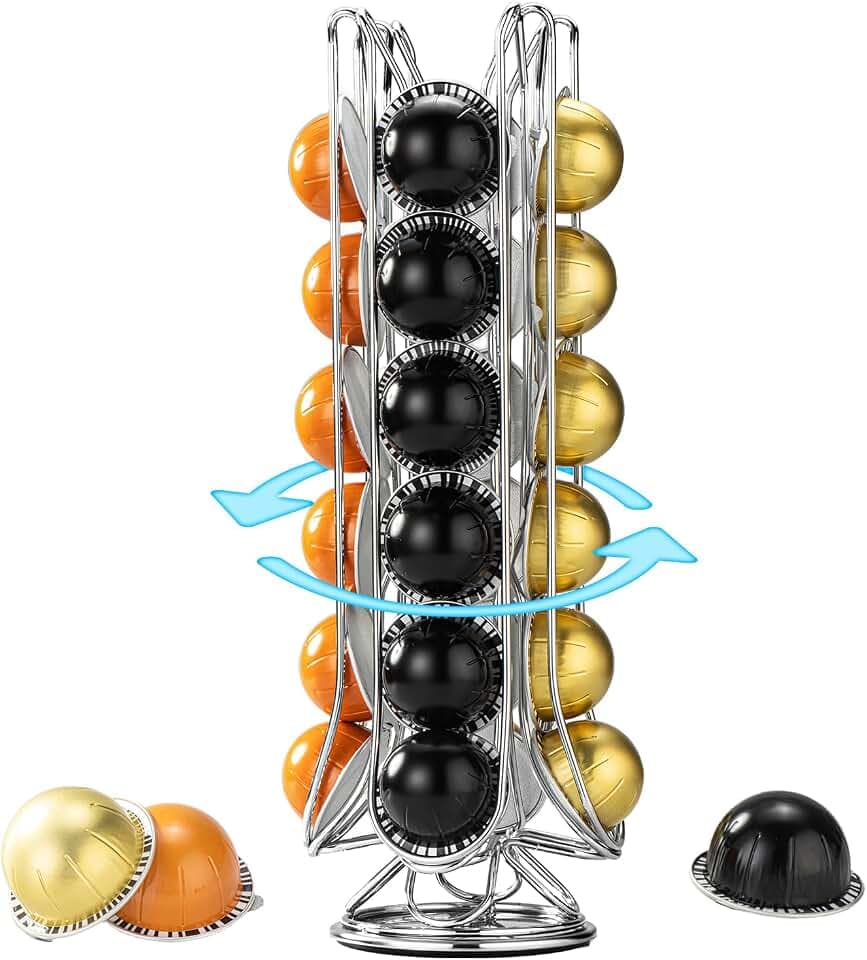 Vertuo Pod Holder,Coffee Pods Holder Stand for Nespresso Vertuo Pods,360° Rotating Coffee Pod Storage for 24 Pods – Space-Saving Coffee Station Organizer