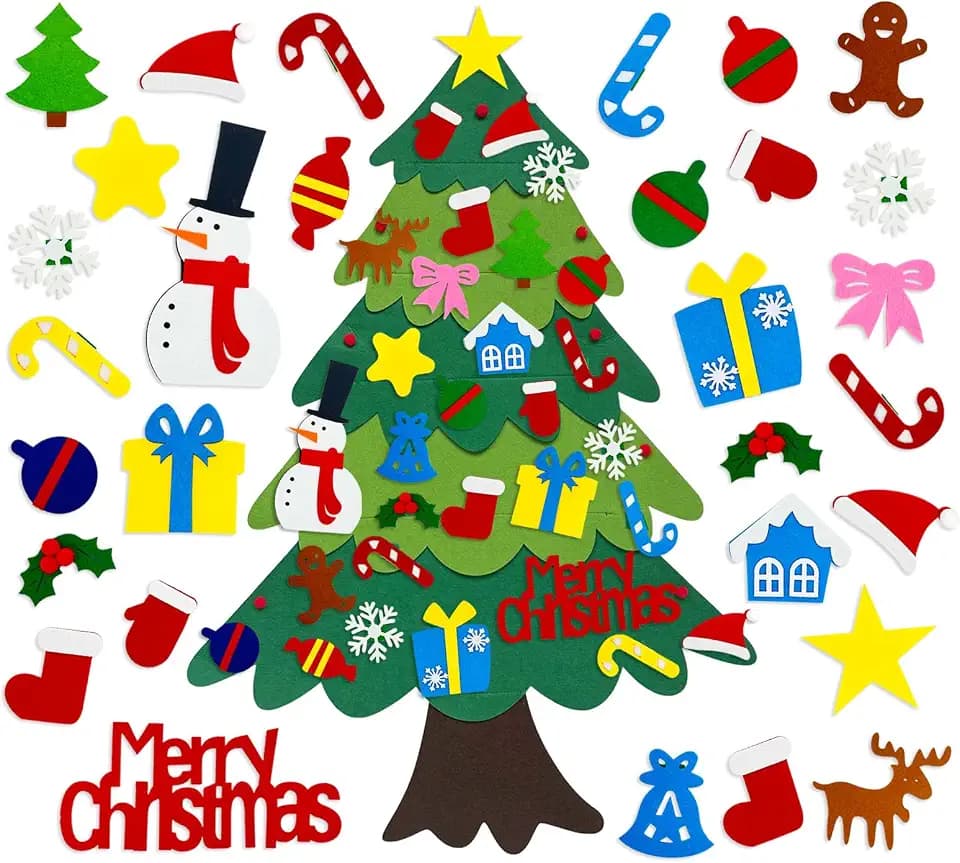 DIY Felt Christmas Tree with 32 Pcs Ornaments, 3.2Ft Felt Xmas Tree for Montessori Indoor Christmas Door Wall Windows Hanging Party Supplies New Year Decorations