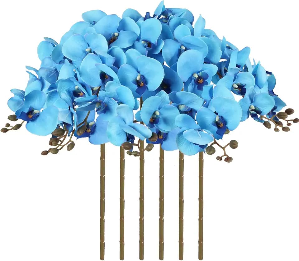 38 Inch Blue Orchids Artificial Flowers 6 PCS Fake Orchids Velvet Silk Orchids Faux Orchid Flowers Long Stem Artificial Flowers for Tall Vase for Home Wedding Decoration(Cyan Blue)