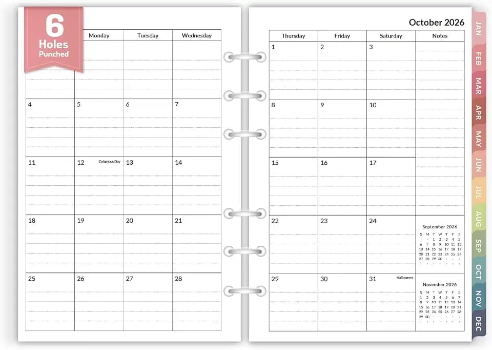 Forvencer 2027 Monthly Planner Refills, 6-Hole A5 Planner Inserts