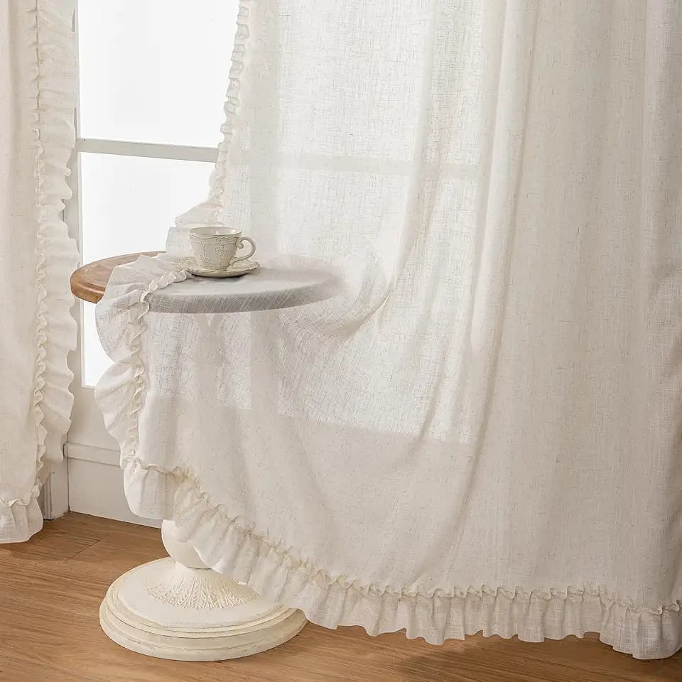 Farmhouse Linen Ruffle Curtains for Living Room 58 x 84 Inch, 2 Panels