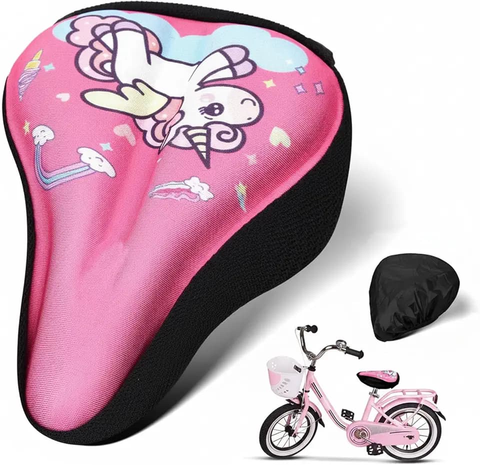 Girls Gel Bike Seat Cushion Cover 8 x 5.7 Inch Kids Bike Seat Cover Adjustable Small Bicycle Saddle Pad Water Dust Resistant Breathable Foam Anti Slip Sports Cycling Protection Cushion