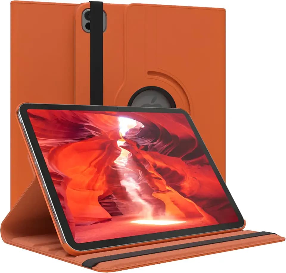 EAZY CASE - Tablet Hülle für iPad Pro 10,9" (2024) Schutzhülle 10,9 Zoll Smart Cover Tablet Case Rotationcase zum Aufstellen klappbar 360° drehbar mit Standfunktion Tasche Kunstleder in Orange