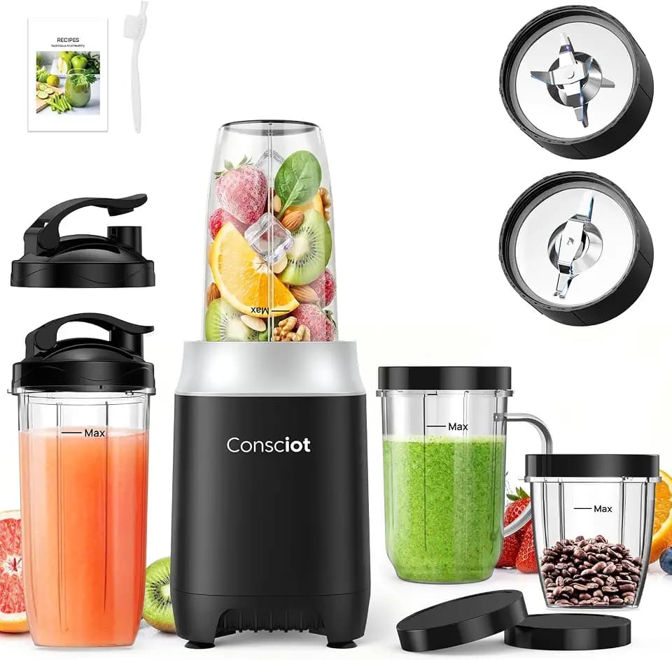 Consciot 16Pcs Personal & Countertop Blender Combo, Coffee & Spice Grinder