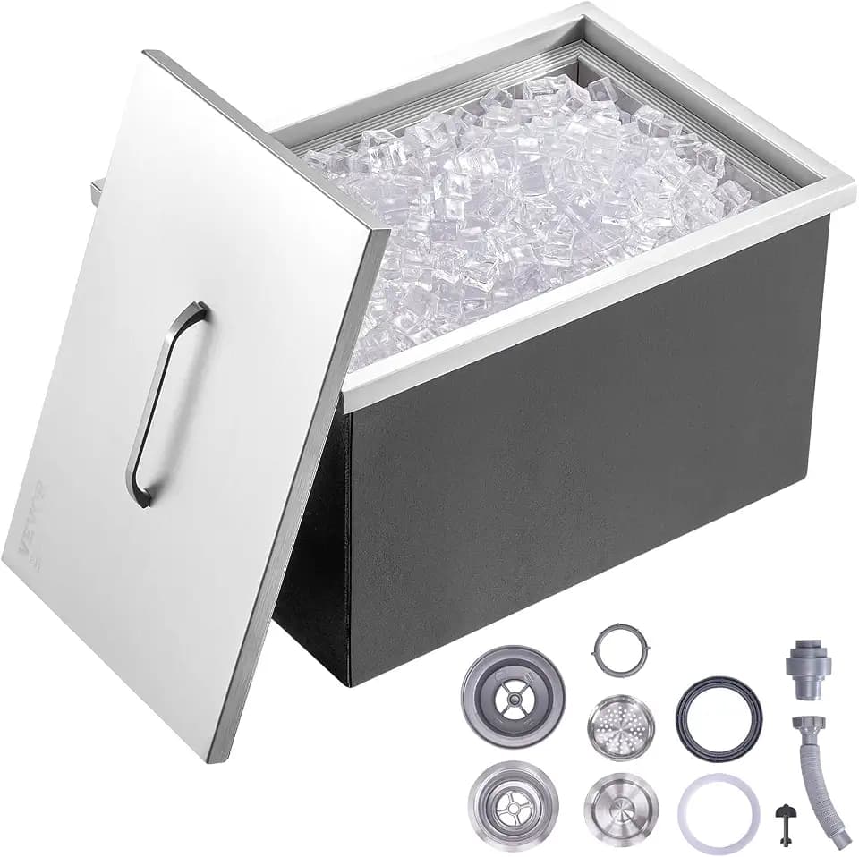 Happybuy Drop in Ice Chest 23''L x 17''W x 12''H with Cover 304 Stainless Steel Drop in Cooler Included Drain-Pipe and Drain Plug Drop in Ice Bin for Cold Wine Beer